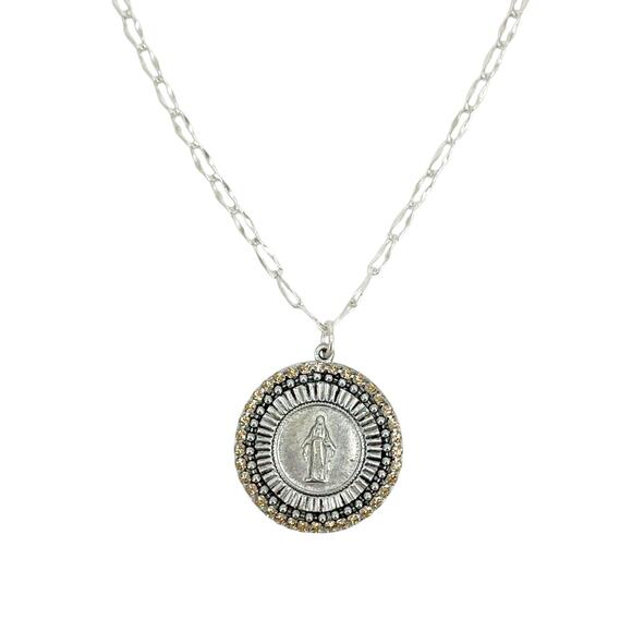 VIRGINS SAINTS & ANGELS Disco Virgin Charm Necklace Silver&Light Colorado Topaz - Picture 1 of 7